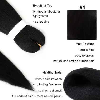Professional Itch Free Hot Setting Perm Yaki Texture Prestretched Braiding Hair (#1B)Yaki Pony Yaku Wave Braiding Hair Extension