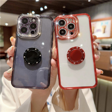 Glitter Ring Holder Clear Phone Case for iPhone 16/15/14/13/12/11 Pro Max XS Max XR 16 Plus - Shockproof Bumper Plating Soft Cover