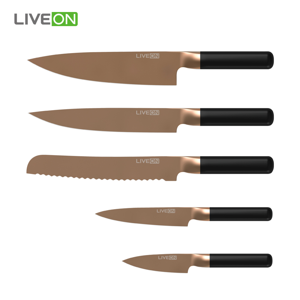 6pcs Titanium Rose Gold Kitchen Knife