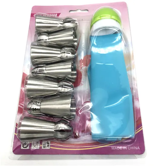 9pcs OEM Large Size 304 Stainless Steel Cake Decorating Tools Set with Russian Tricoupler Piping Nozzles