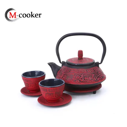 2023 Chinese Style Enamel Cast Iron Red Tea Kettle Teapot Sets