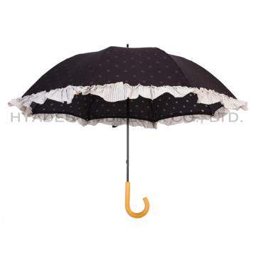 Ruffle Spetsmanual Öppna rak paraplyparasol