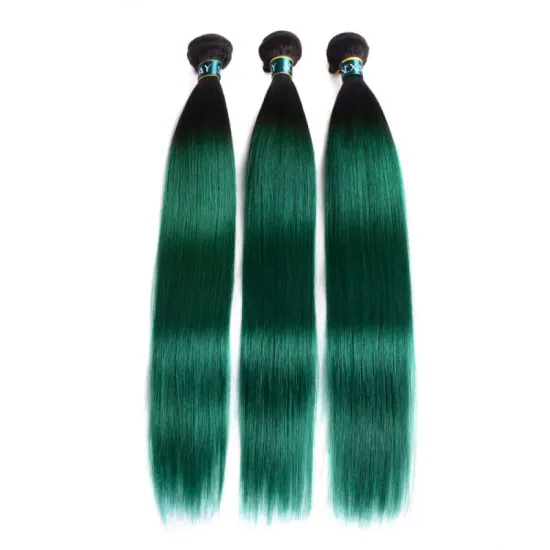 Brazilian Virgin 100% Human Hair Ombre Colored 1b/Green Straight Bundles Cuticle Aligned Raw Hair Unprocessed Weaving Bundles