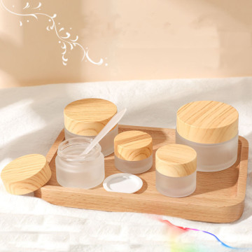 Matte Black Face Cream Containers - 1oz, 2oz, 4oz Glass Jars with Wood Grain Lids