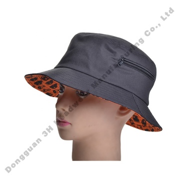 Custom Logo Printed Black Fisherman Hat with Pockets - Wholesale Summer Bucket Hat with Zipper Pocket