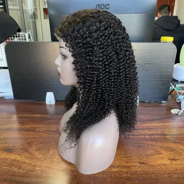 Human hair wig raw virgin indian hair from india, lace front closure kinky curly human hair transparent hd full lace wig