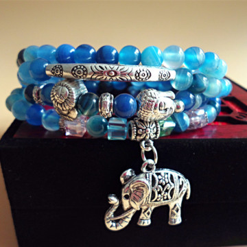 Natural Agate Beads Bracelet Retro Elephant Pendant Bracelet