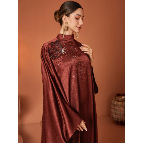 آستین خفاشی یقه بلند مهره دار Abaya