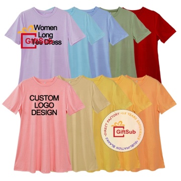 Custom Logo Women's Clothing: Skirt, Tee Shirt, and Long T-Shirt Dresses in Solid Colors for Casual Vacations
