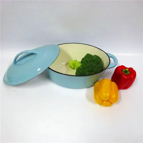 Light Blue Enameled Oval Cast Iron Saucepan Casserole Cookware