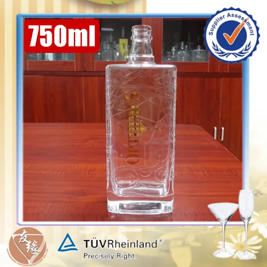 custom print full embossed fashion brandy glass spirit bottle 750 for vodka whisky or wine