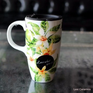 Wholesale 22oz Ceramic Travel Mug with Custom Logo, Color, Tea, Juice, Coffee Cup, Silicone Lid and Handle