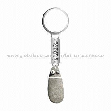 Grey Pebble Doll Type 3D Keychain, Aluminum Alloy Ring and Drop, Drop with Radium Laser Printing