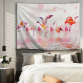 Flamingo i pióro Gobelin Akwarela Różowa wisząca ściana Tropikalna Vintage Gobelin do salonu Sypialnia Home Dorm Decor