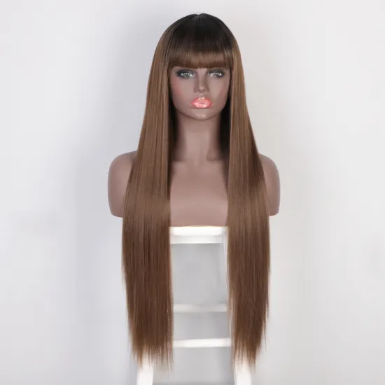 Aisi Hair Top Quality Cheap Long Silky Straight Fiber Wigs High Temperature Synthetic Fiber Wig Ombre Brown Wigs Wiht Bangs