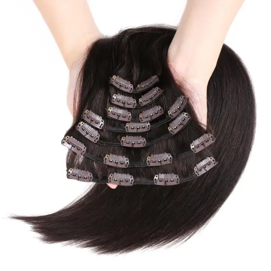 14-28inch Remy Double Drawn Human Hair Clip on Extensions for Women Dark Brown 8 or 10Pieces Clip in Human Hair Extensions