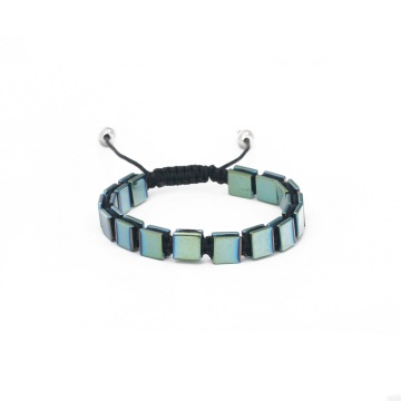 Custom Green Plated Hematite Bead Bracelet Square Shape Macrame Bracelet