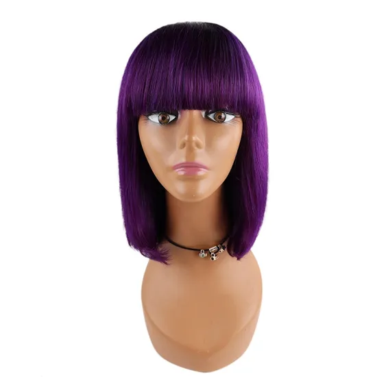 Short Brazilian Remy Human Hair Bob Wig, Straight Bob Human Wig Glueless Natural Hair Wig With Bangs For Black Women