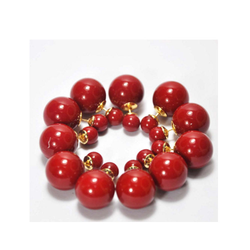 Boucles d&#39;Oreilles Double Perle Rouge
