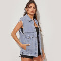 Custom Hollow Out Denim Vest Jacket for Ladies