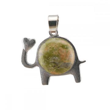 Gemstone Crystal Elephant Pendant Zinc Alloy Natural Stone Pendant Quartz Crystal Charm Pendants for DIY Jewelry Making