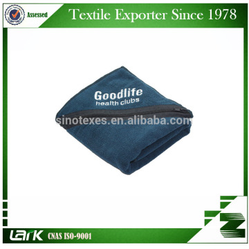 High quality microfiber Towel sport towel with Embroidery logo and zipper pocket