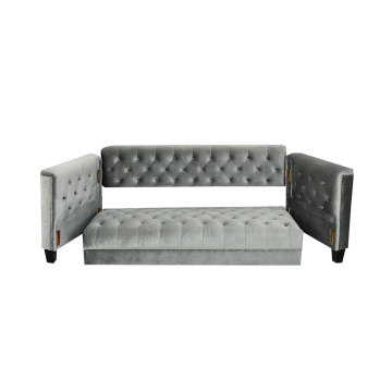 Hohe qualität Benutzerdefinierte luxuriöse lange sitzer weiche büschelige faltende graue chesterfield sofa für wohnzimmer