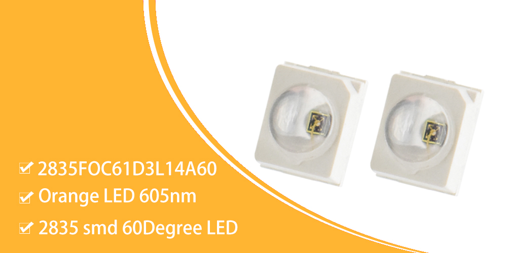 2835FOC61D3L14A60 Orange 610nm LED 2835 LED Dome Lens 60 degree 610nm light