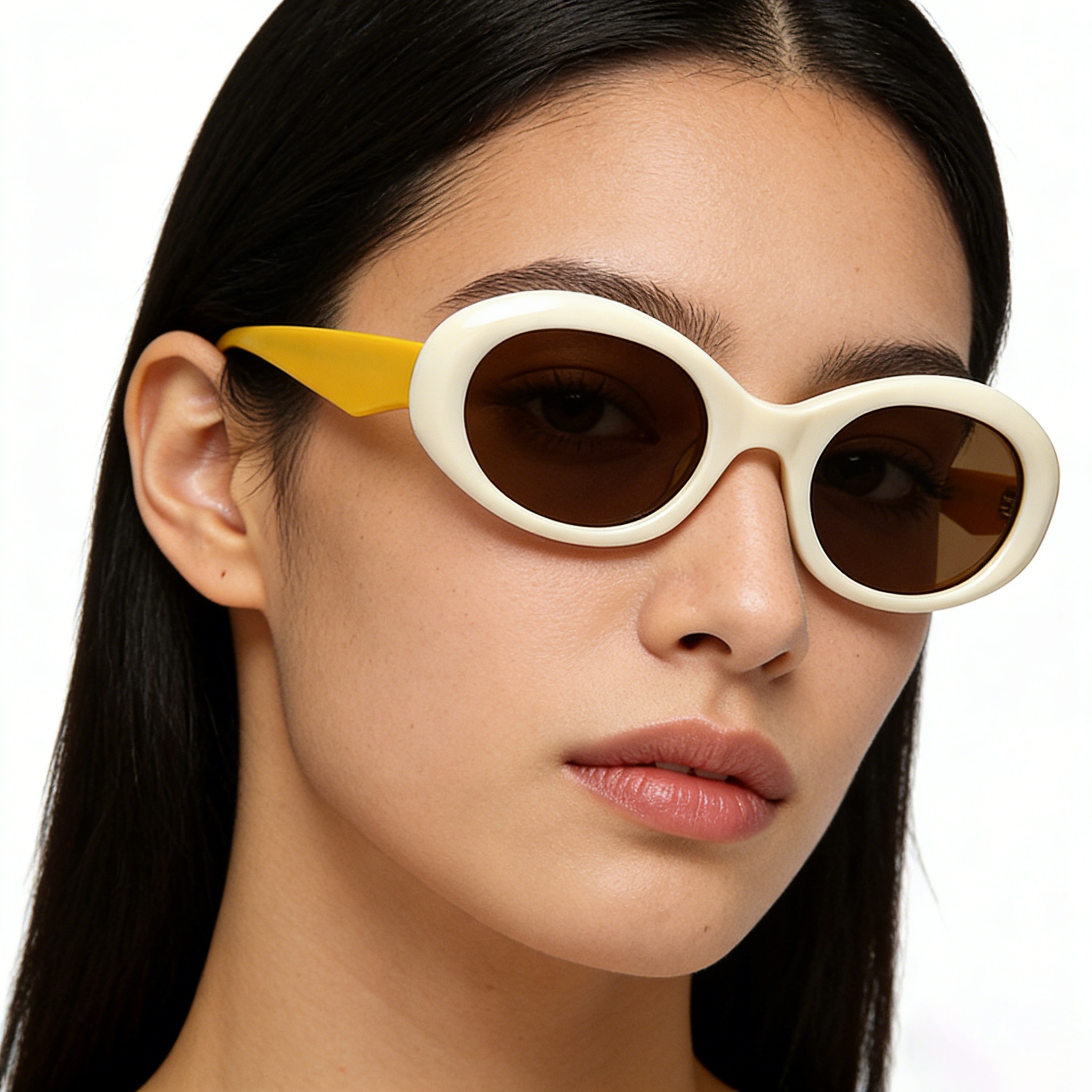 Female retro oval acetate sunglasses