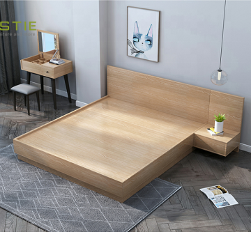 Wooden Bed Frame With Bedside Table