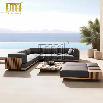 Waterproof Teak Wood Outdoor Sectional Sofa with Cushions