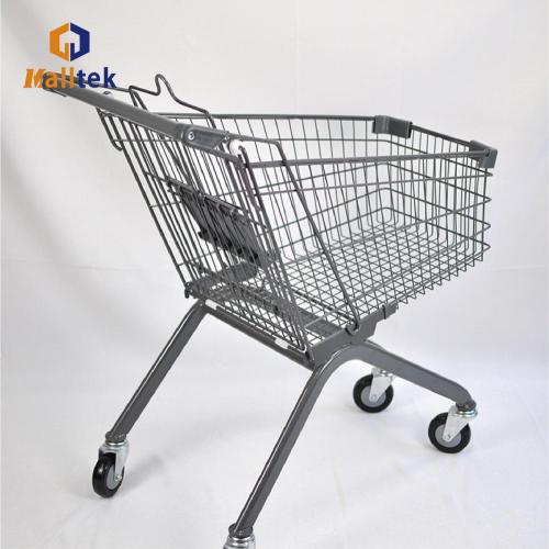 Gray Metal Shopping Cart PU Wheeled Trolley