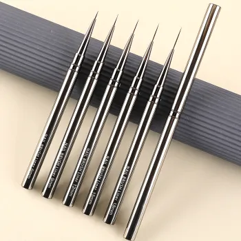 Professional Nail Art Liner Brushes with Metal Handles in Multiple Sizes (6/9/12/15/18mm) for Accurate Stripling and Detailing
