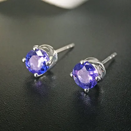 18K White Gold Inlaid Natural Tanzanite Fashion Earrings