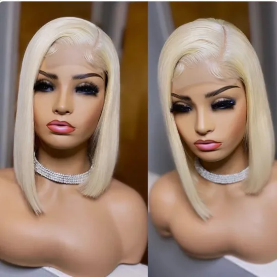 Wholesale 1b/613 Pink Blue Virgin Brazilian Human Hair Short Bob Wig Vendors Transparent HD Ombre Color Lace Front Bob Style Wig