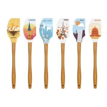 Custom OEM Printing Cake Tools: Silicone Spatulas with Wood Handle Design