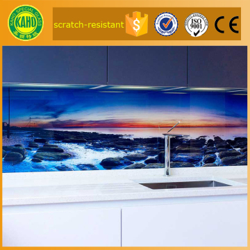 Resistant to scratch image customized tempered printed on kitchen glass splashbacks