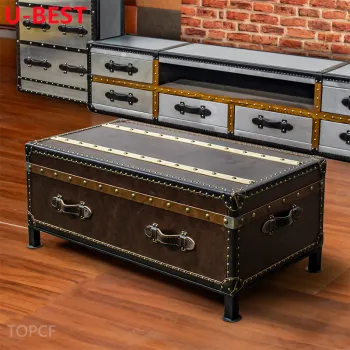 Leather Steamer Trunk Storage Coffee Side Table for Bedside or Sofa