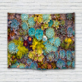 Succulenten Tapestry Groen Blauw Geel Bloem Kleurrijk wandtapijt Muur Opknoping voor woonkamer Slaapkamer Dorm Home Decor