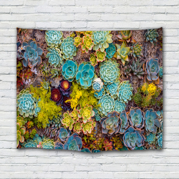 Succulent Plants Tapestry Green Blue Yellow Flower Colorful Tapestry Wall Hanging for Livingroom Bedroom Dorm Home Decor