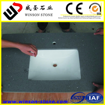 Chinese top brand cheap crystal grey quartz countertop, island top for kitchen