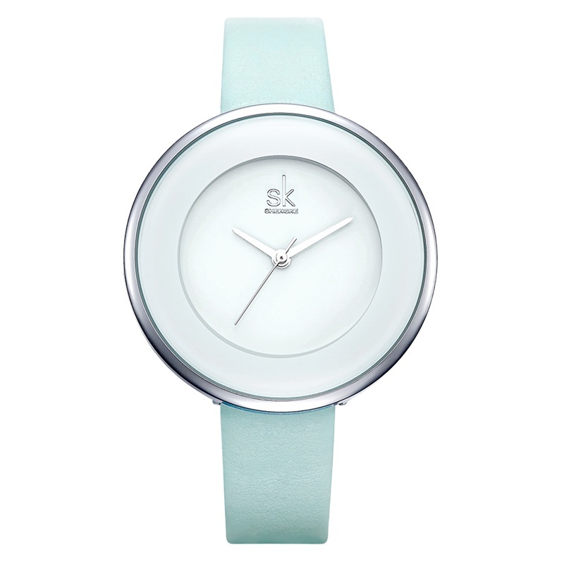 SHENGKE K0084 New Skyblue Leather Strap Women's Watch - Luxury Quartz Dial for Girls