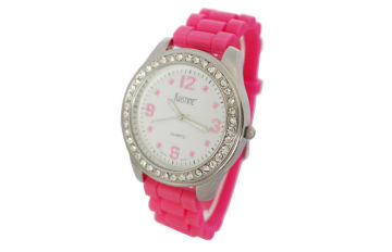 Battery Operated Womens Quartz Watches Pink Silicone Strap Big Face Watch