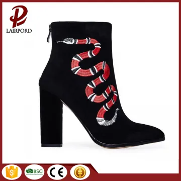 black embroidery flower ankle women fashional boots