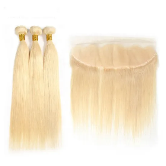 Malaysian Raw Unprocessed 613 Straight Virgin Human Hair Bundles With Ear To Ear Lace Frontal