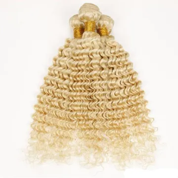 Virgin blonde 613 bundles raw indian temple hair human,613 deep wave bundles with lace frontal closure directly from india