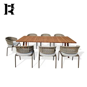 Luxury Outdoor Dining Set: Rope, Wood Table and Chair with Aluminum Furniture