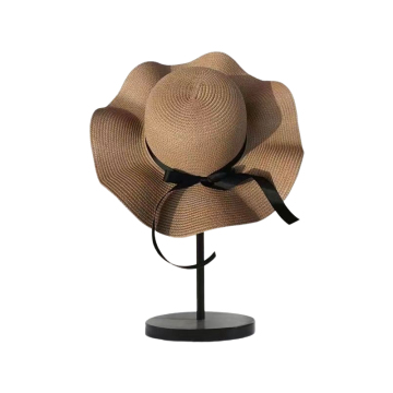 Wide Brim Straw Sun Hat with Wave Ribbon - Simple Design Suitable for Fishing and Skiing, Wholesale from Manufacturer