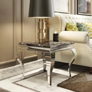 Modern Stainless Steel Frame Marble Top Corner Sofa Side Table
