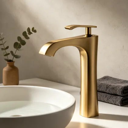 Tall brass taps bathroom